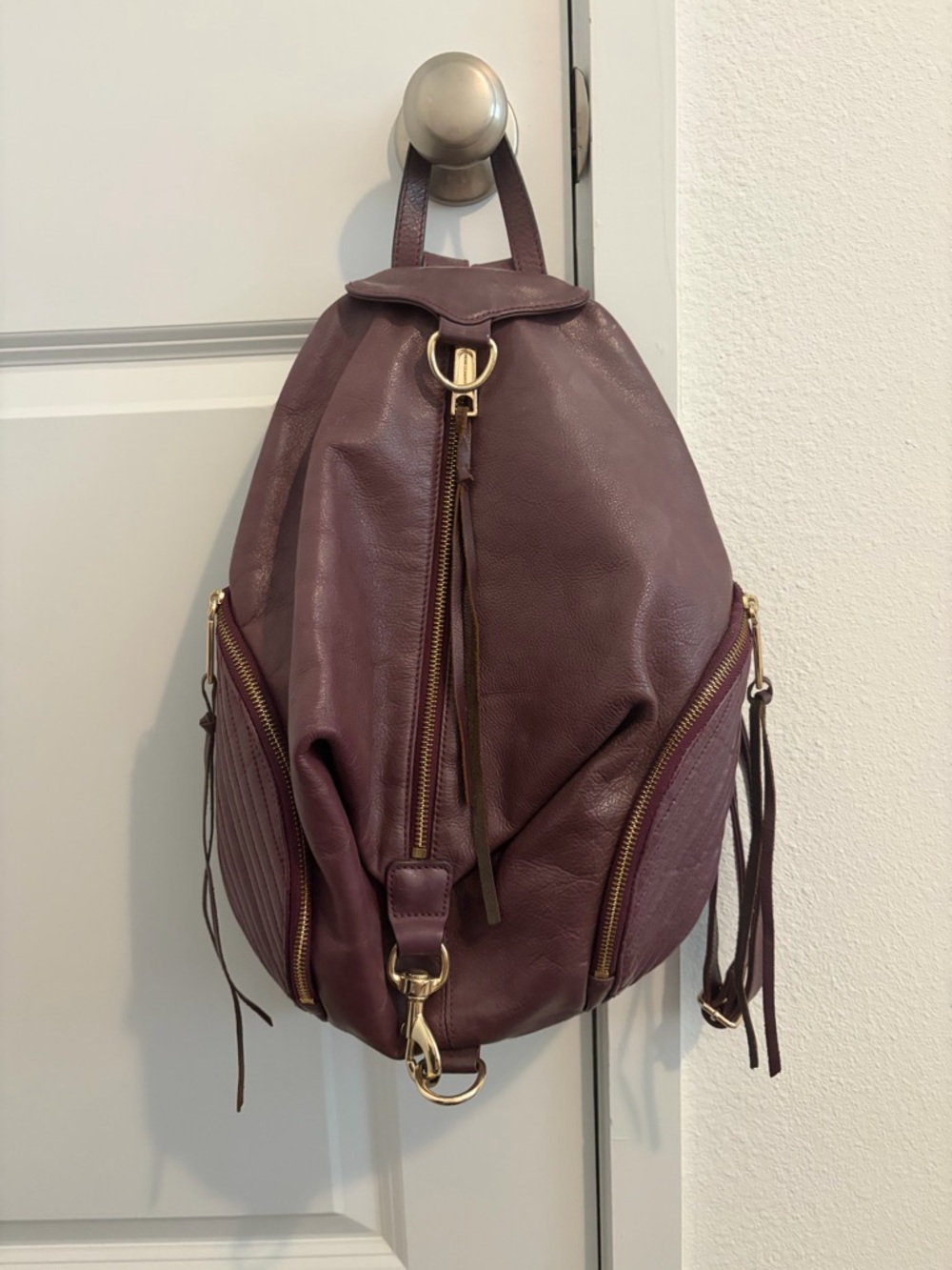 Rebecca Minkoff Julian Leather Backpack with Gold Hardware in Burgundy/Wine